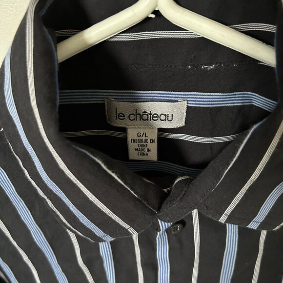 Le Chateau Men's Button Down Dress Shirt Dark Blue with Stripes Size L - Picture 3 of 9